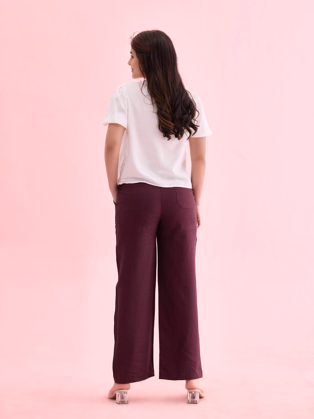 Dark Wine Linen Cargo Pants