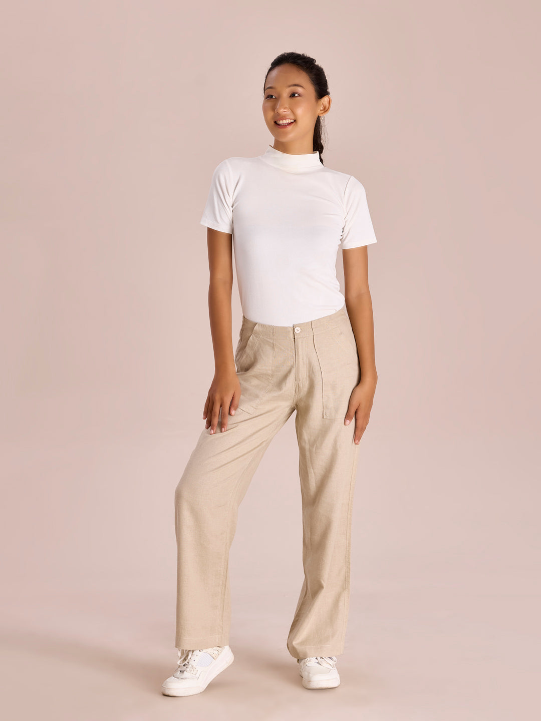 Light Beige Linen Cargo Pants