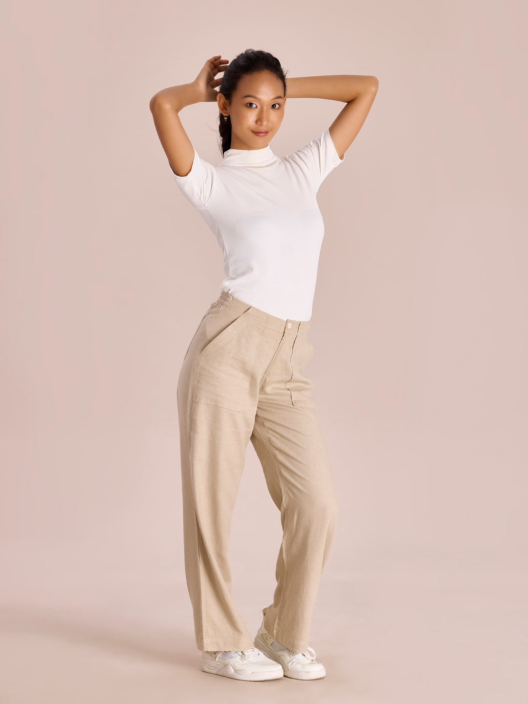 Light Beige Linen Cargo Pants