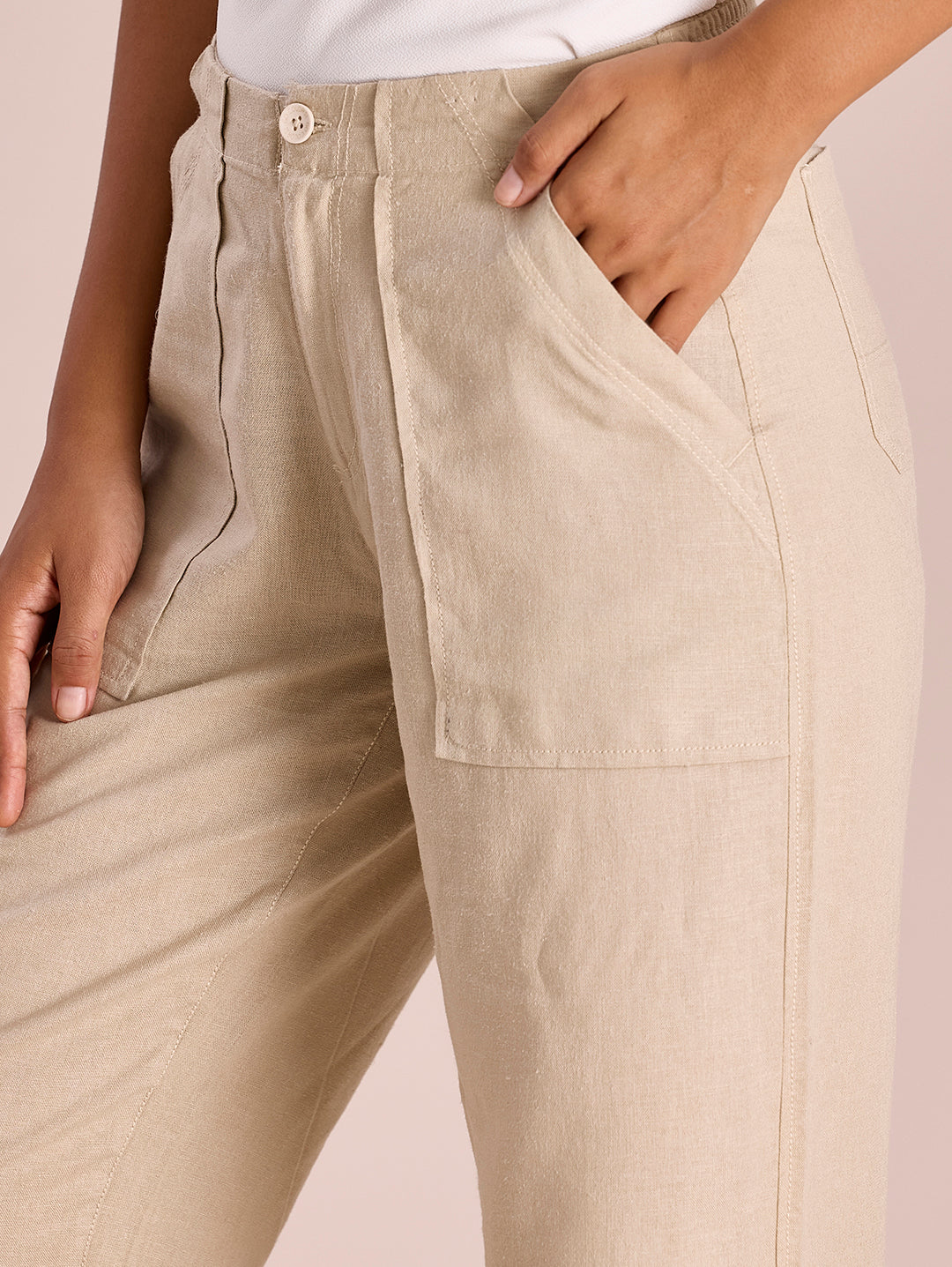 Light Beige Linen Cargo Pants