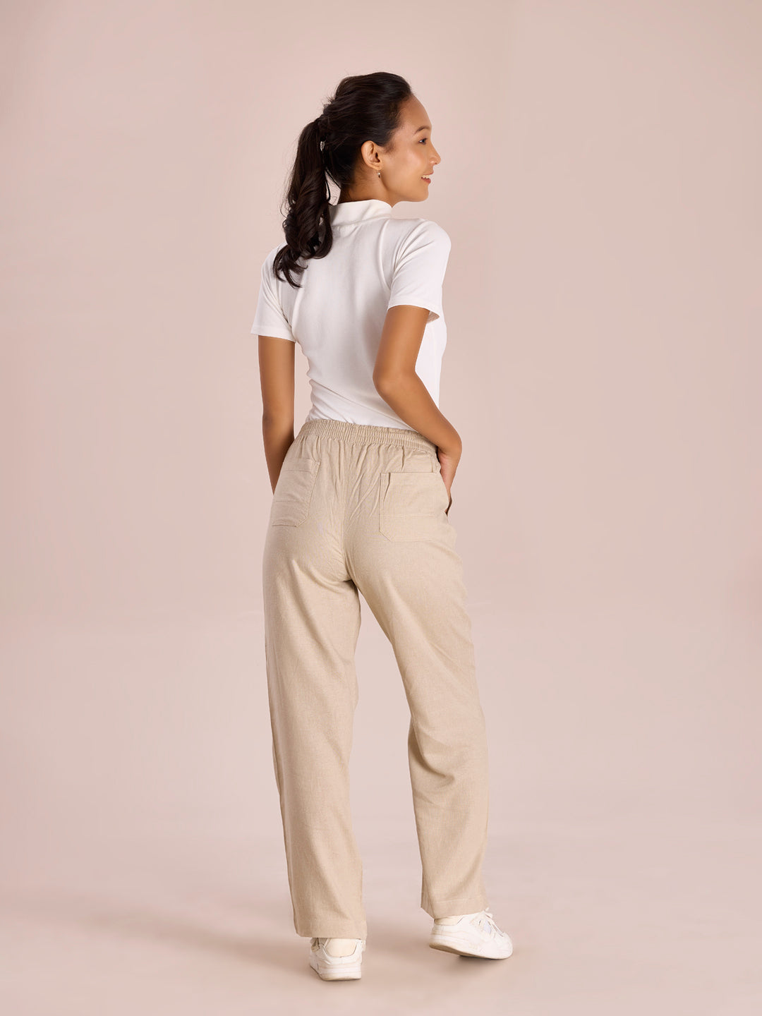 Light Beige Linen Cargo Pants