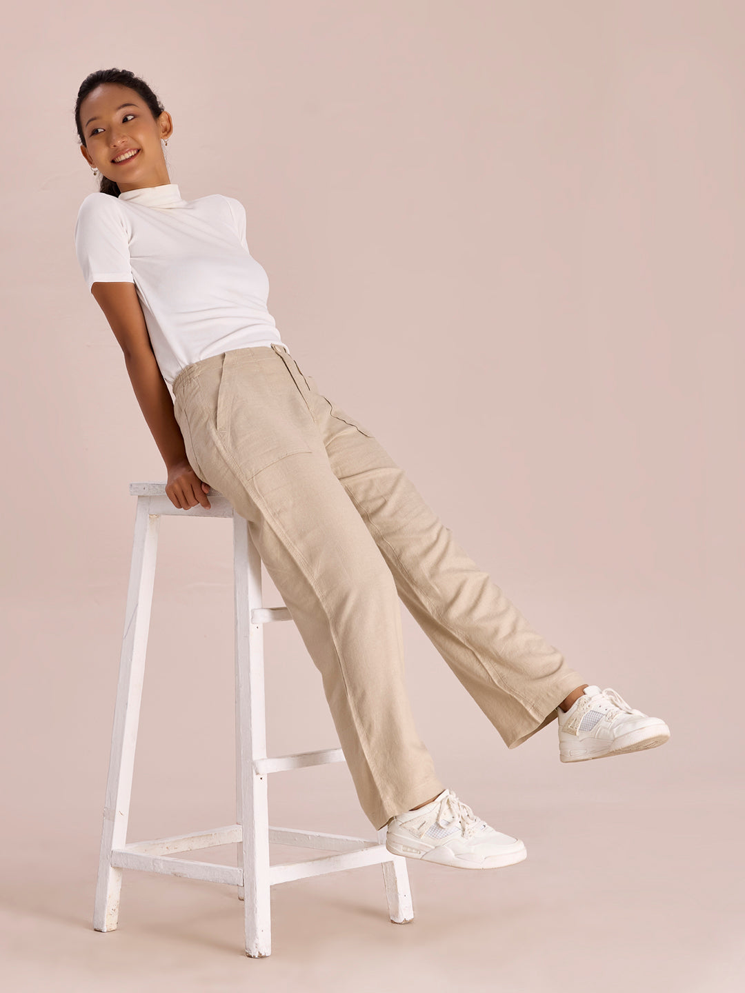 Light Beige Linen Cargo Pants