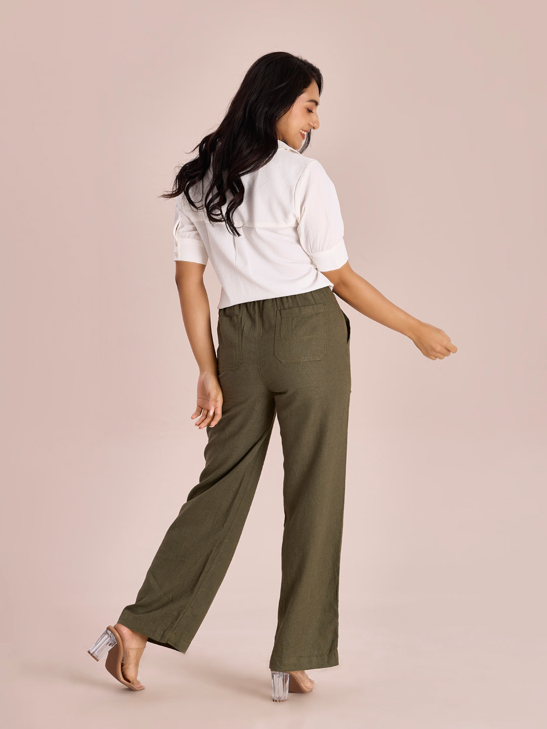 Olive Green Linen Cargo Pants