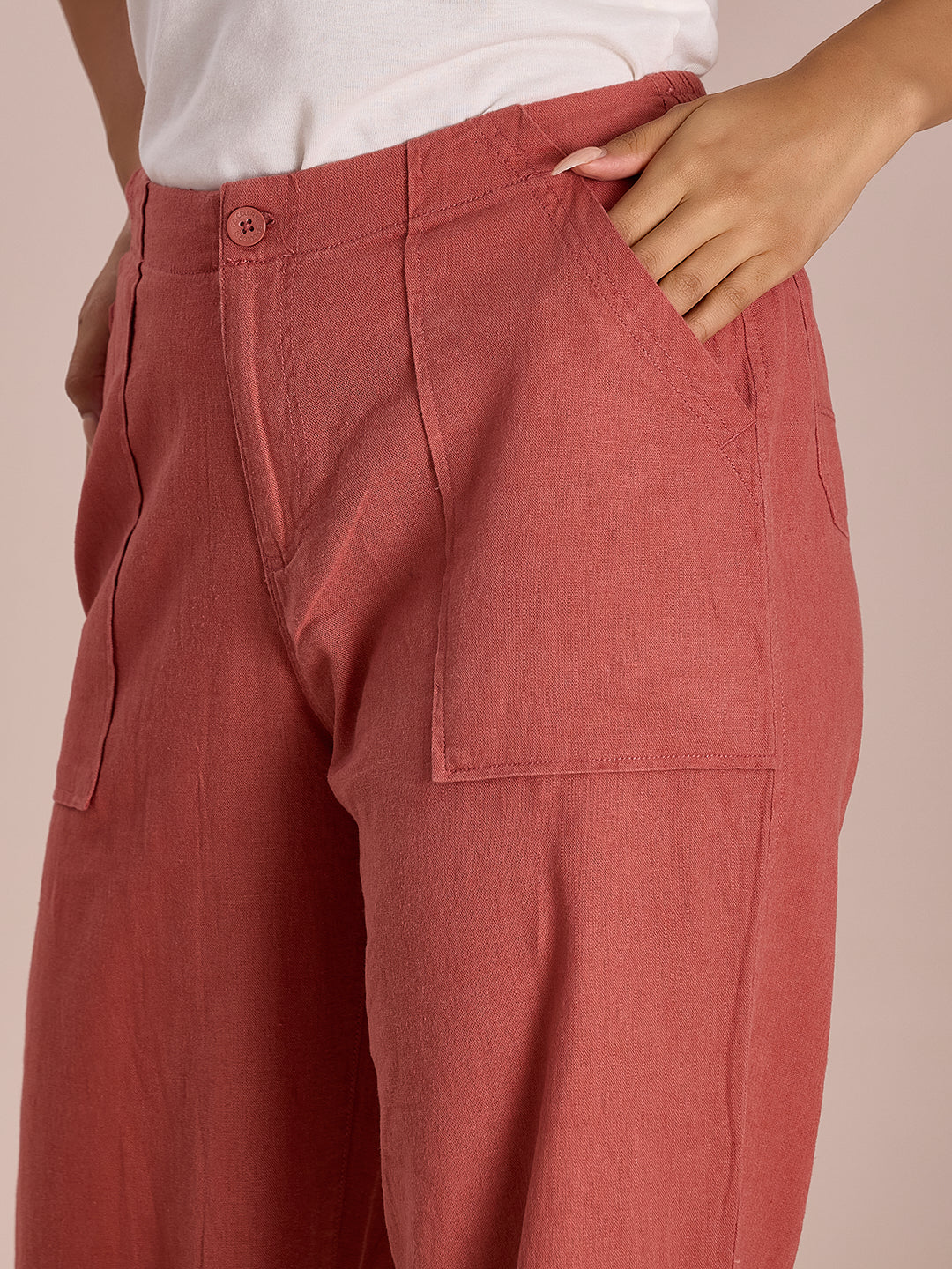 Rust Linen Cargo Pants