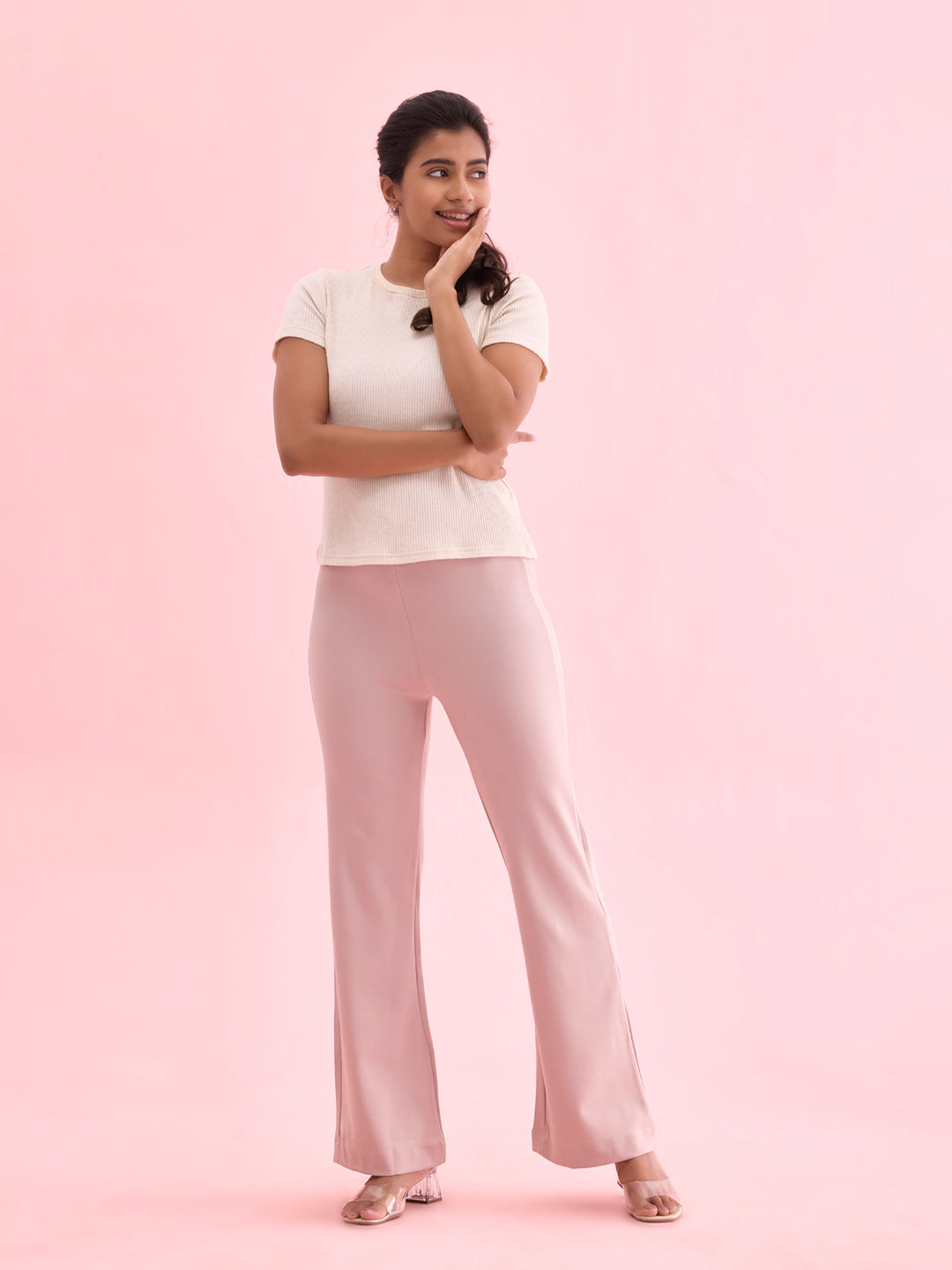 Baby Pink Roma Ponte Flared Pant