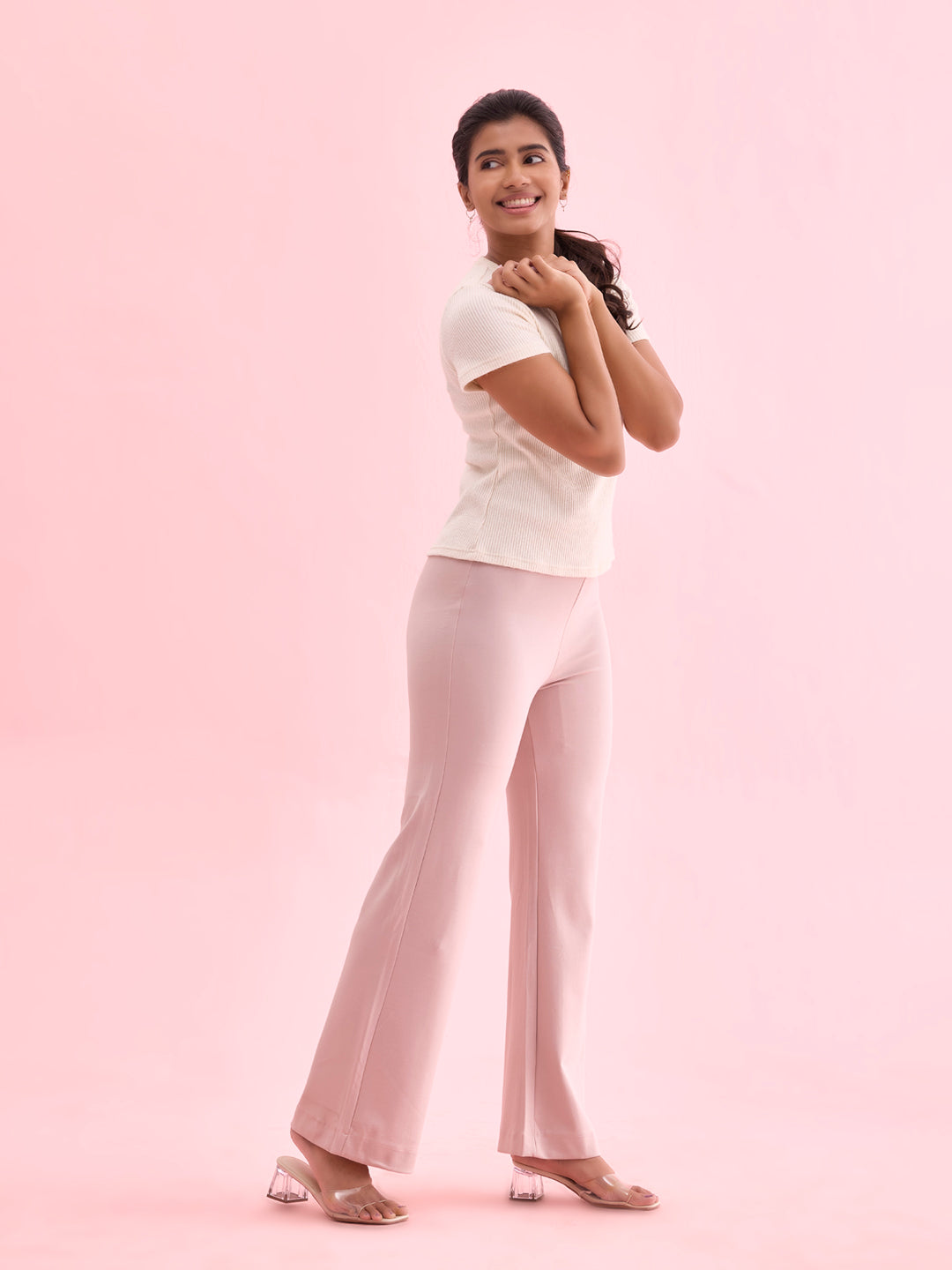 Baby Pink Roma Ponte Flared Pant