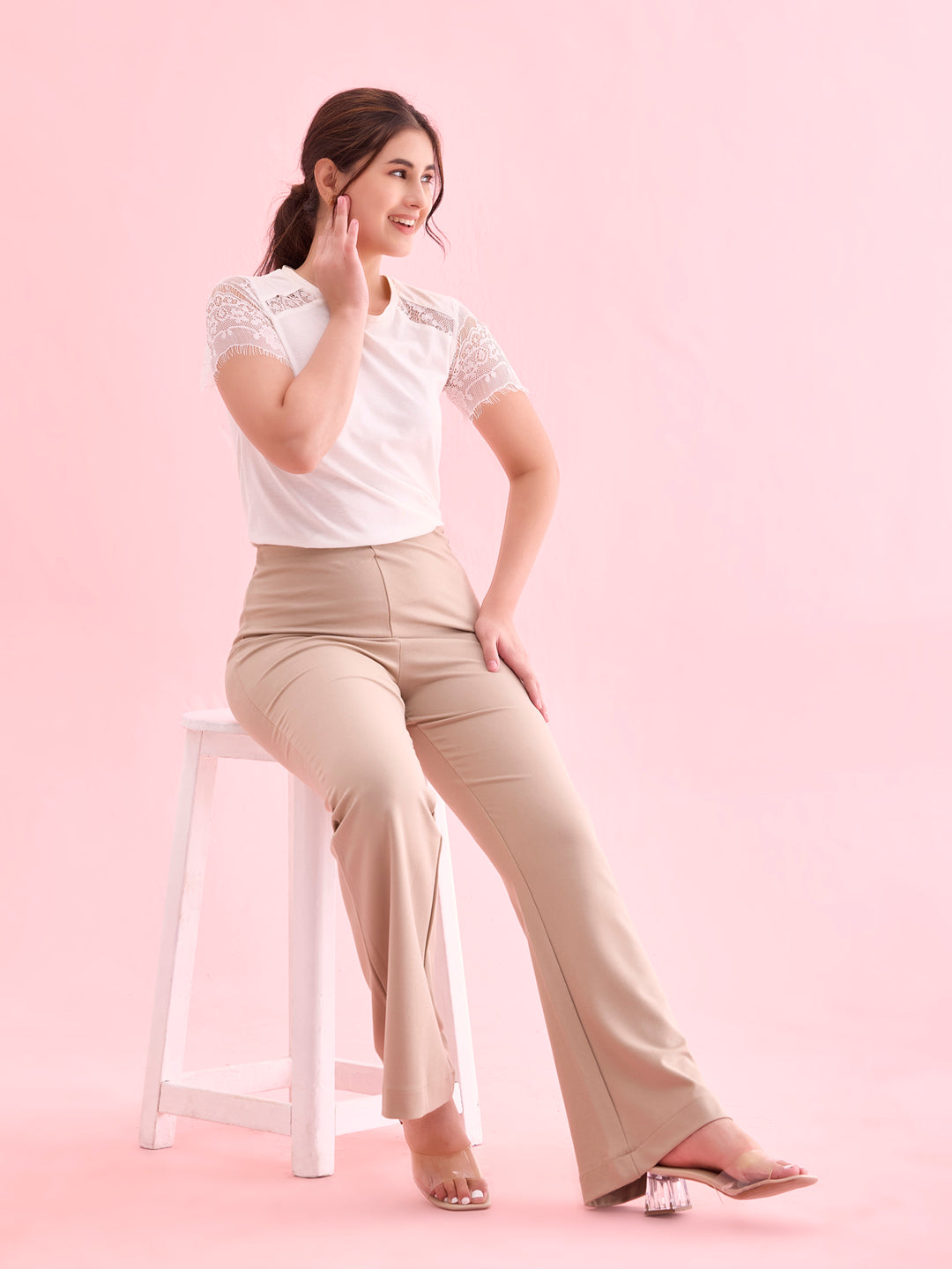 Beige Roma Ponte Flared Pant