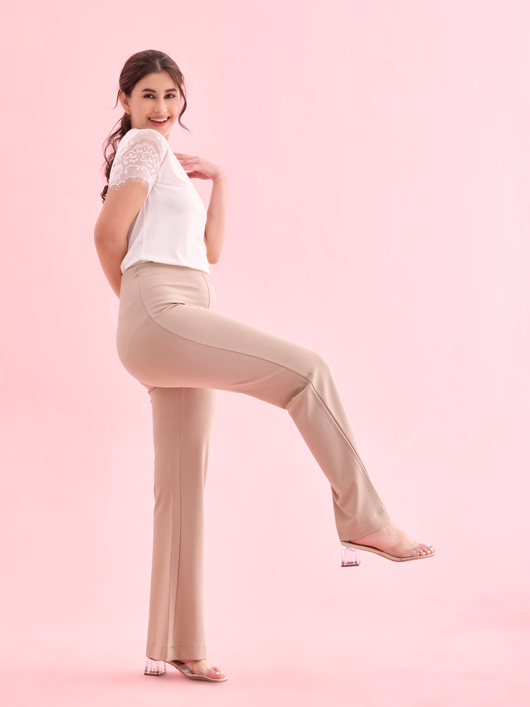 Beige Roma Ponte Flared Pant