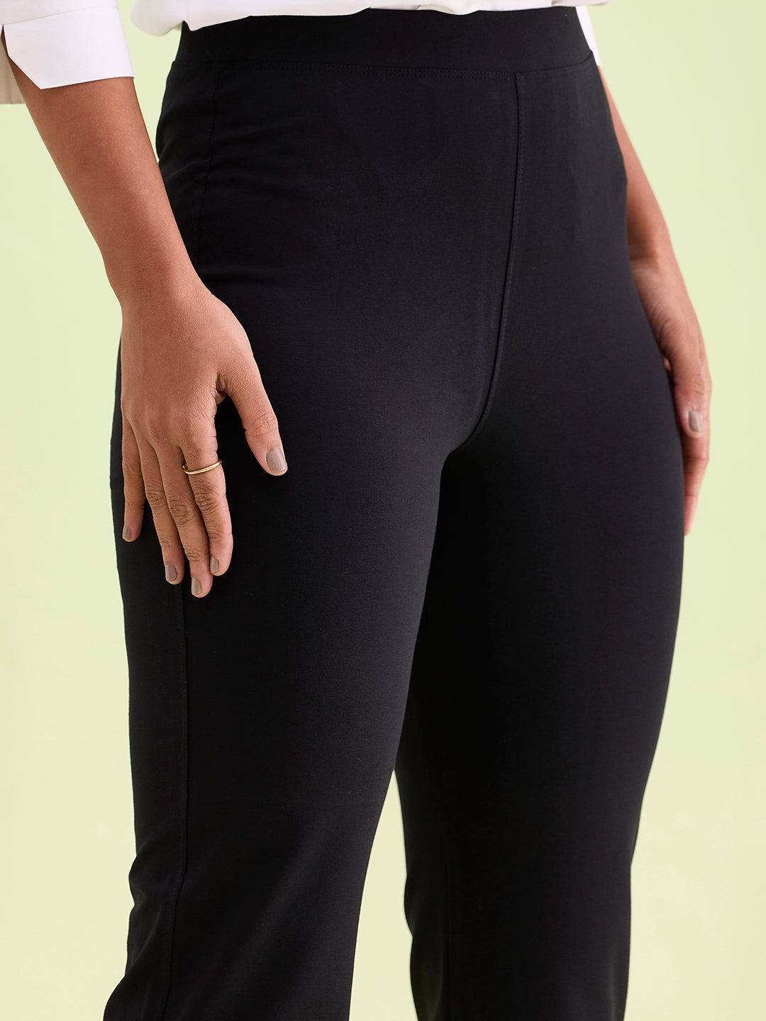 Black Cotton Stretch Flared Pant