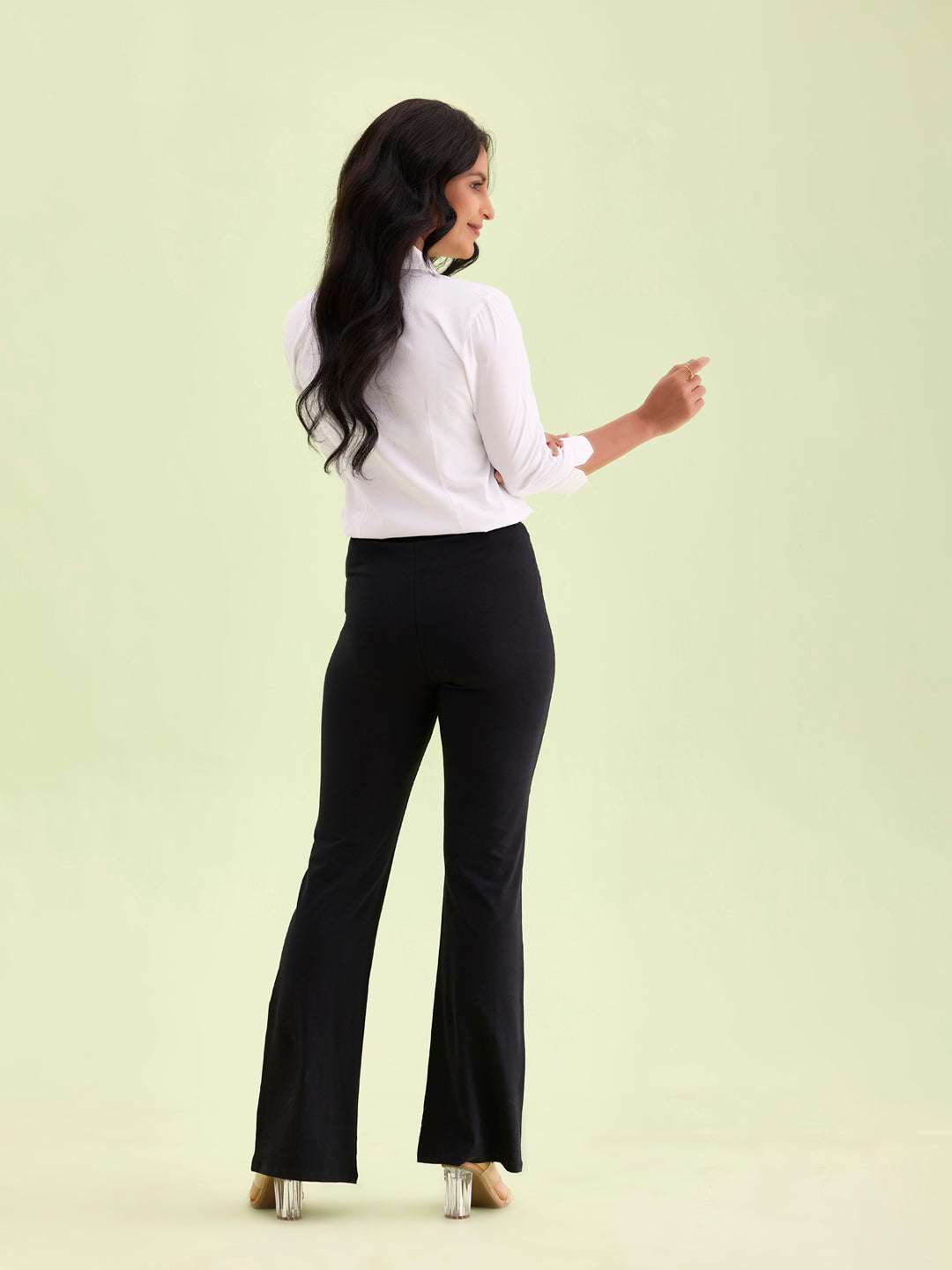 Black Cotton Stretch Flared Pant