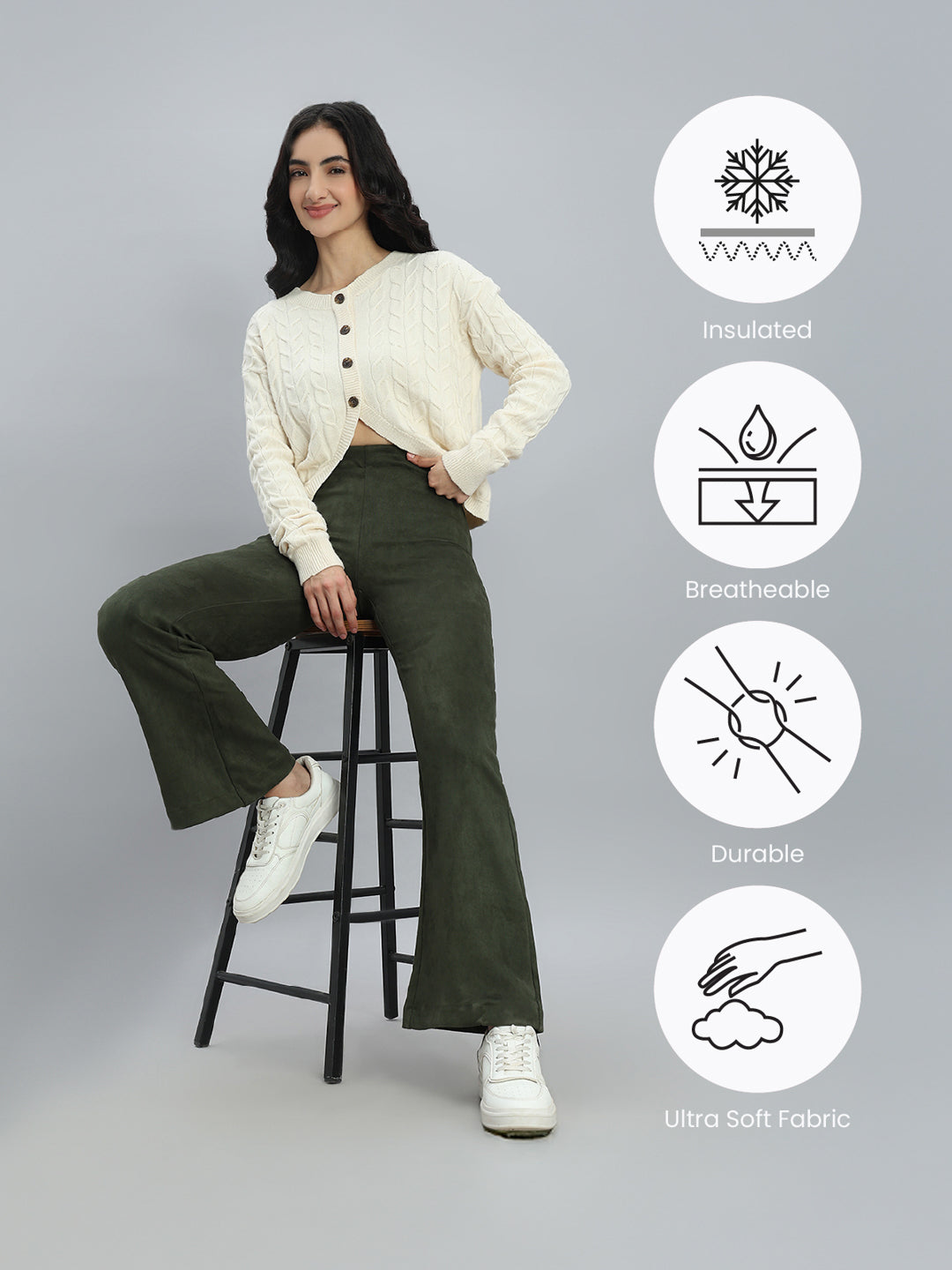 Dark Olive Suede Bell Bottom