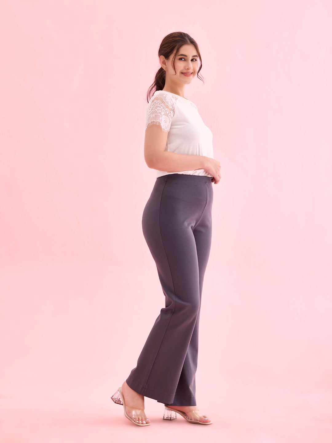 Medium Grey Roma Ponte Flared Pant