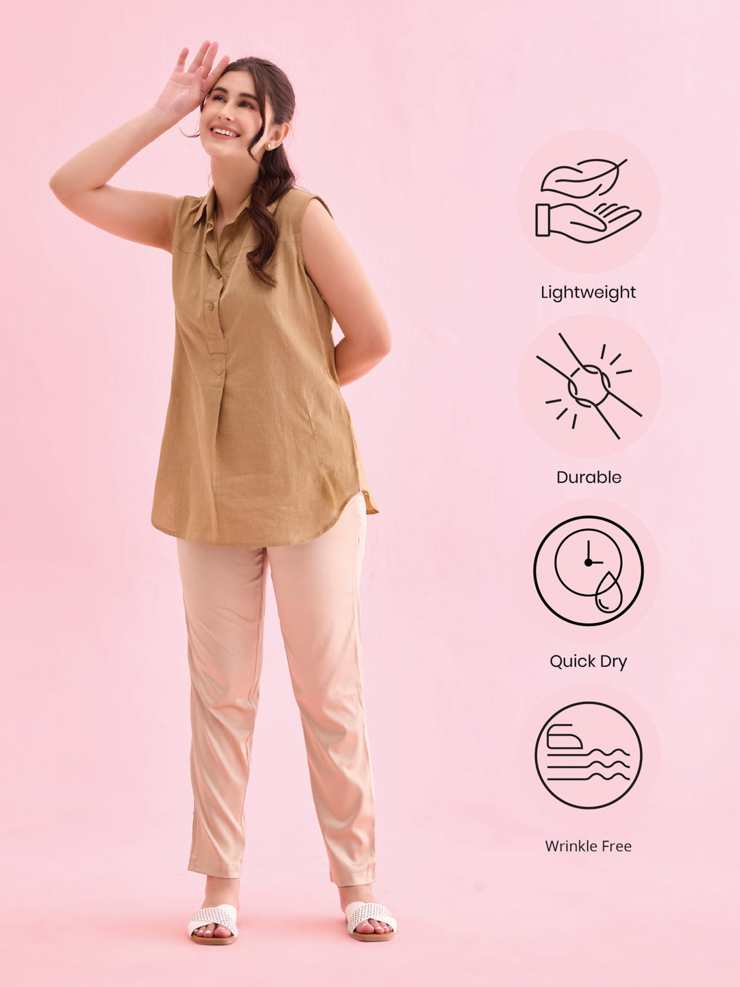 Light Gold Polyester Shiny Pants