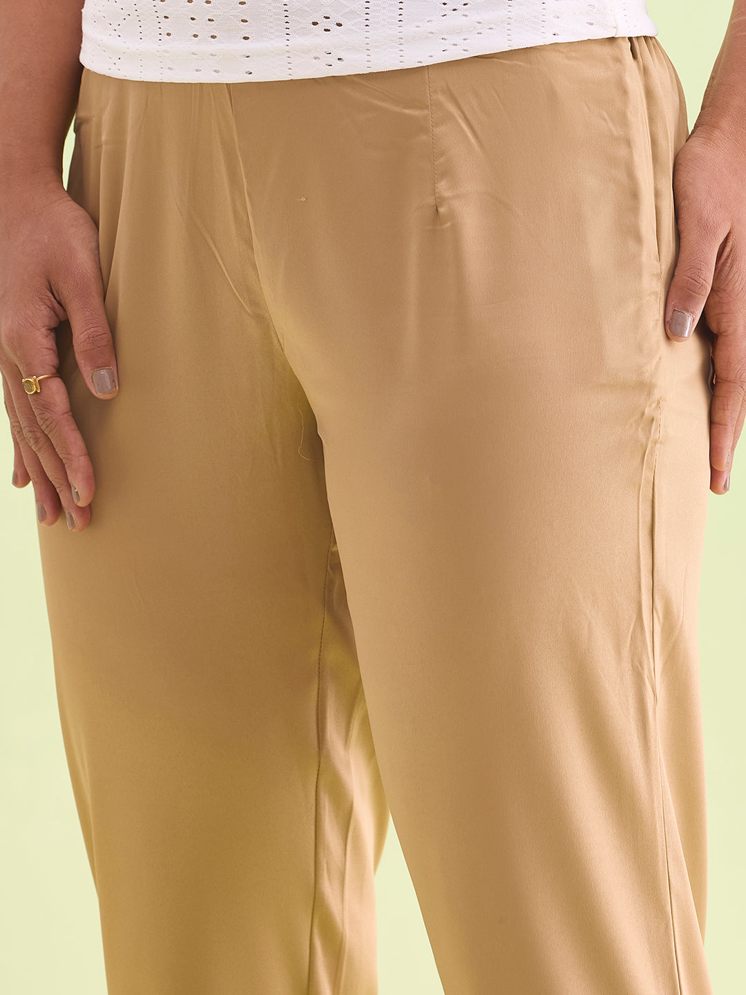 Medium Gold Polyester Shiny Pants