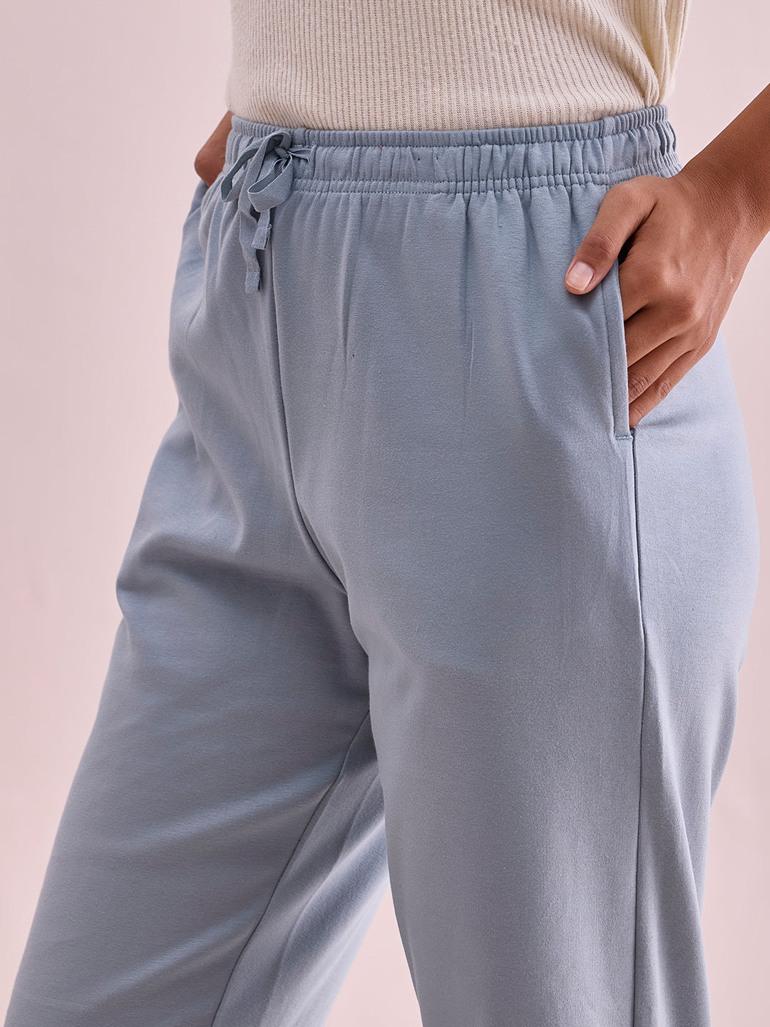 Dusty Blue Rib Warm Casual Pants