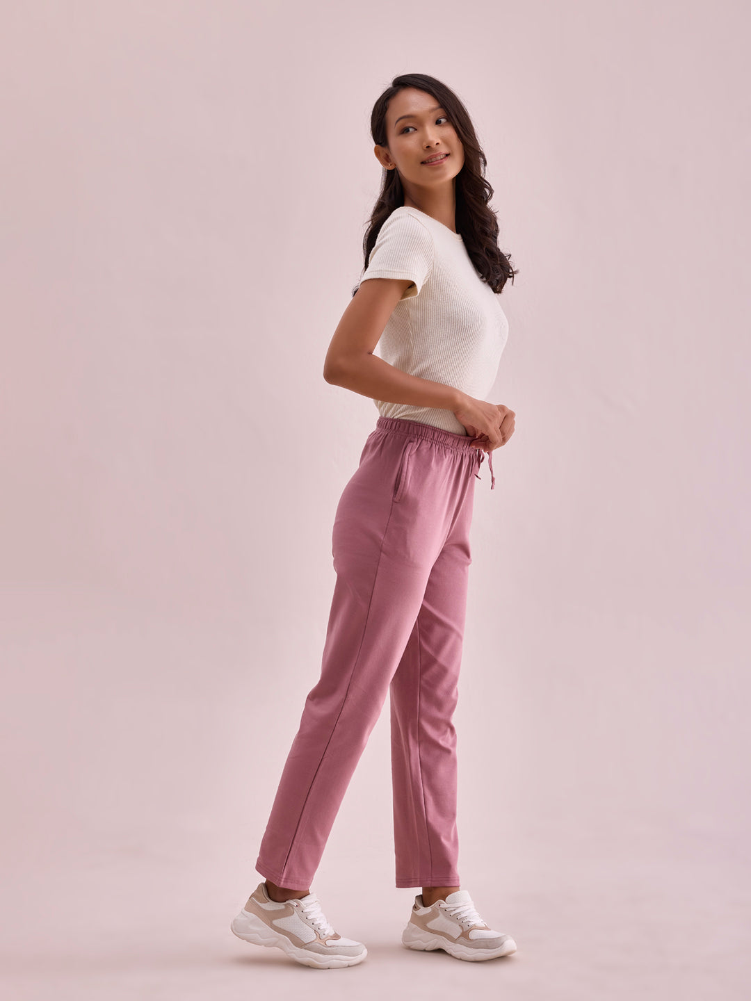 Dusty Pink Rib Warm Casual Pants