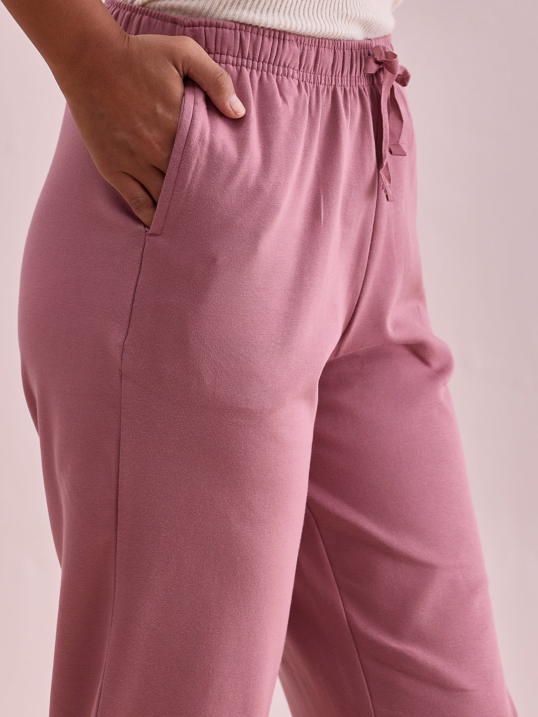 Dusty Pink Rib Warm Casual Pants