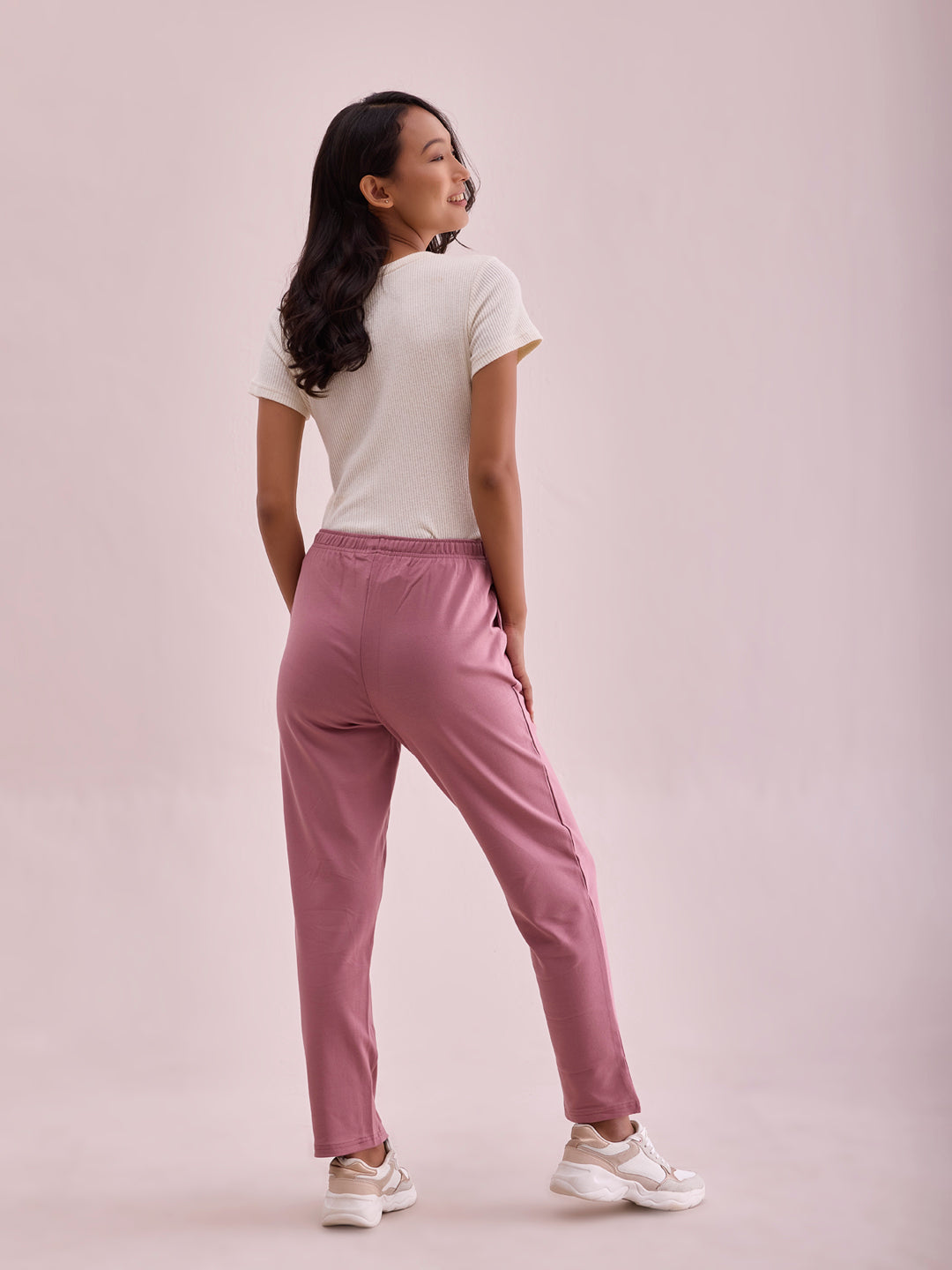 Dusty Pink Rib Warm Casual Pants