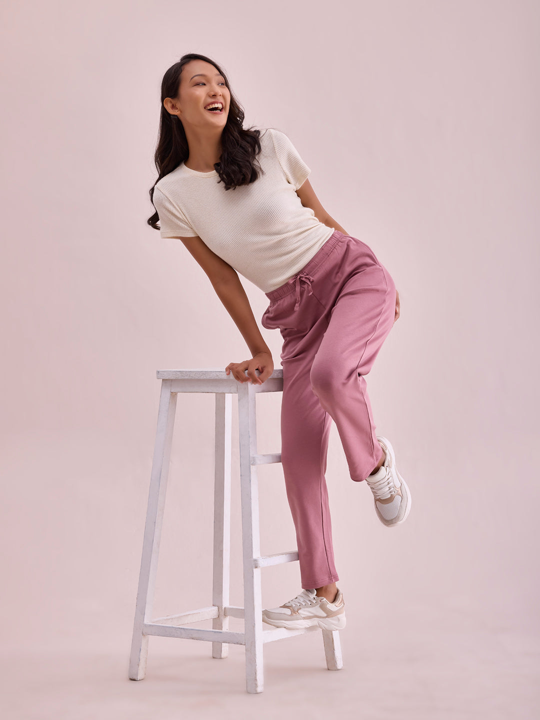 Dusty Pink Rib Warm Casual Pants