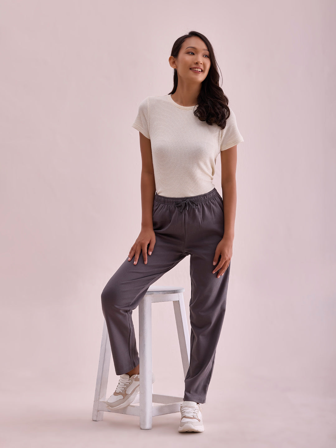 Silver Grey Rib Warm Casual Pants