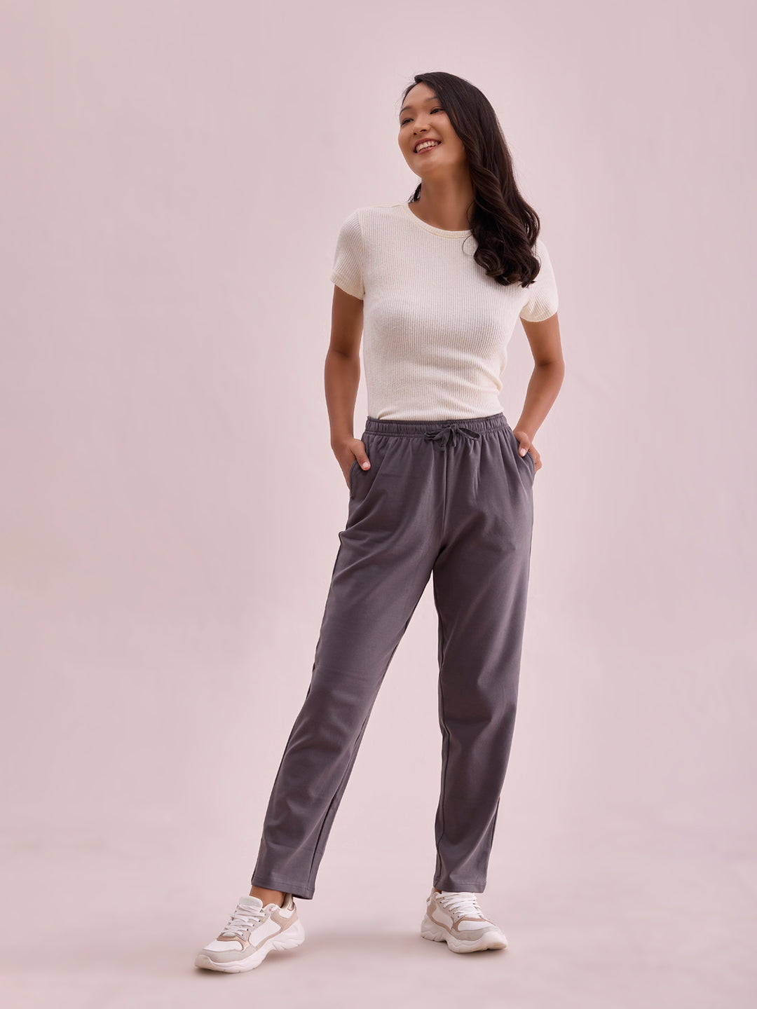 Silver Grey Rib Warm Casual Pants