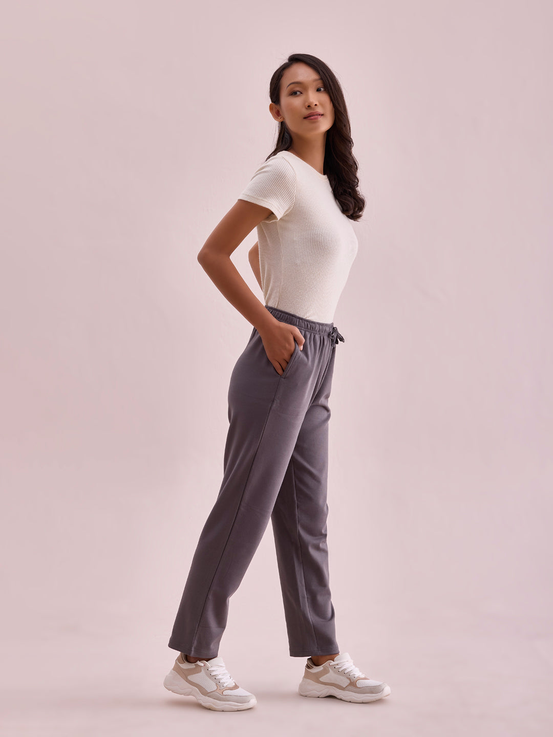 Silver Grey Rib Warm Casual Pants