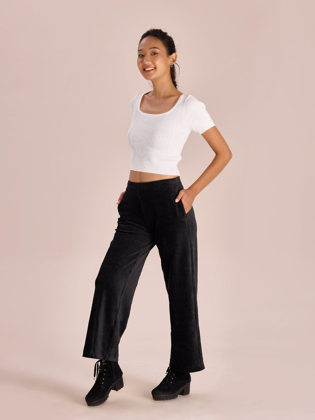 Black Corduroy Wide Pants L