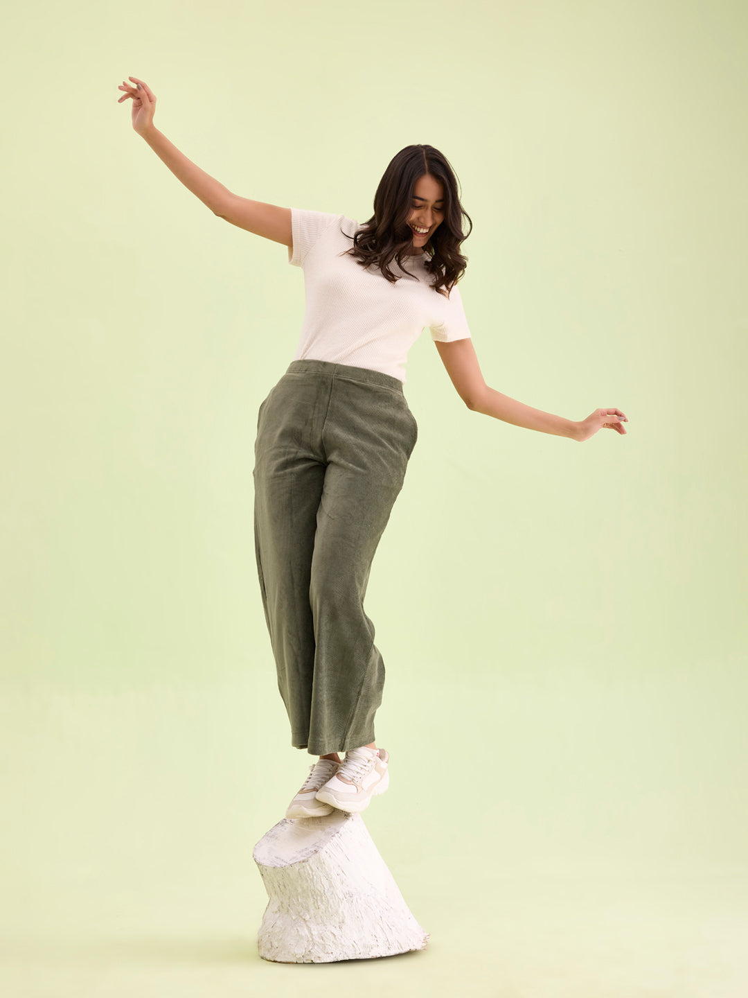 Olive Green Corduroy Wide Pants