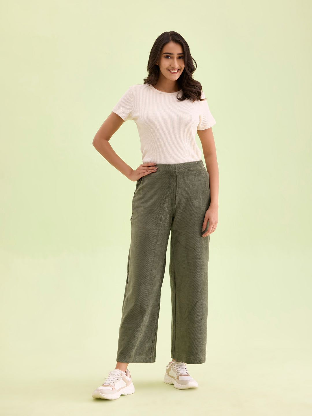 Olive Green Corduroy Wide Pants