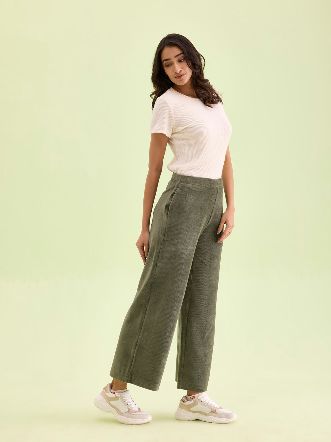 Olive Green Corduroy Wide Pants