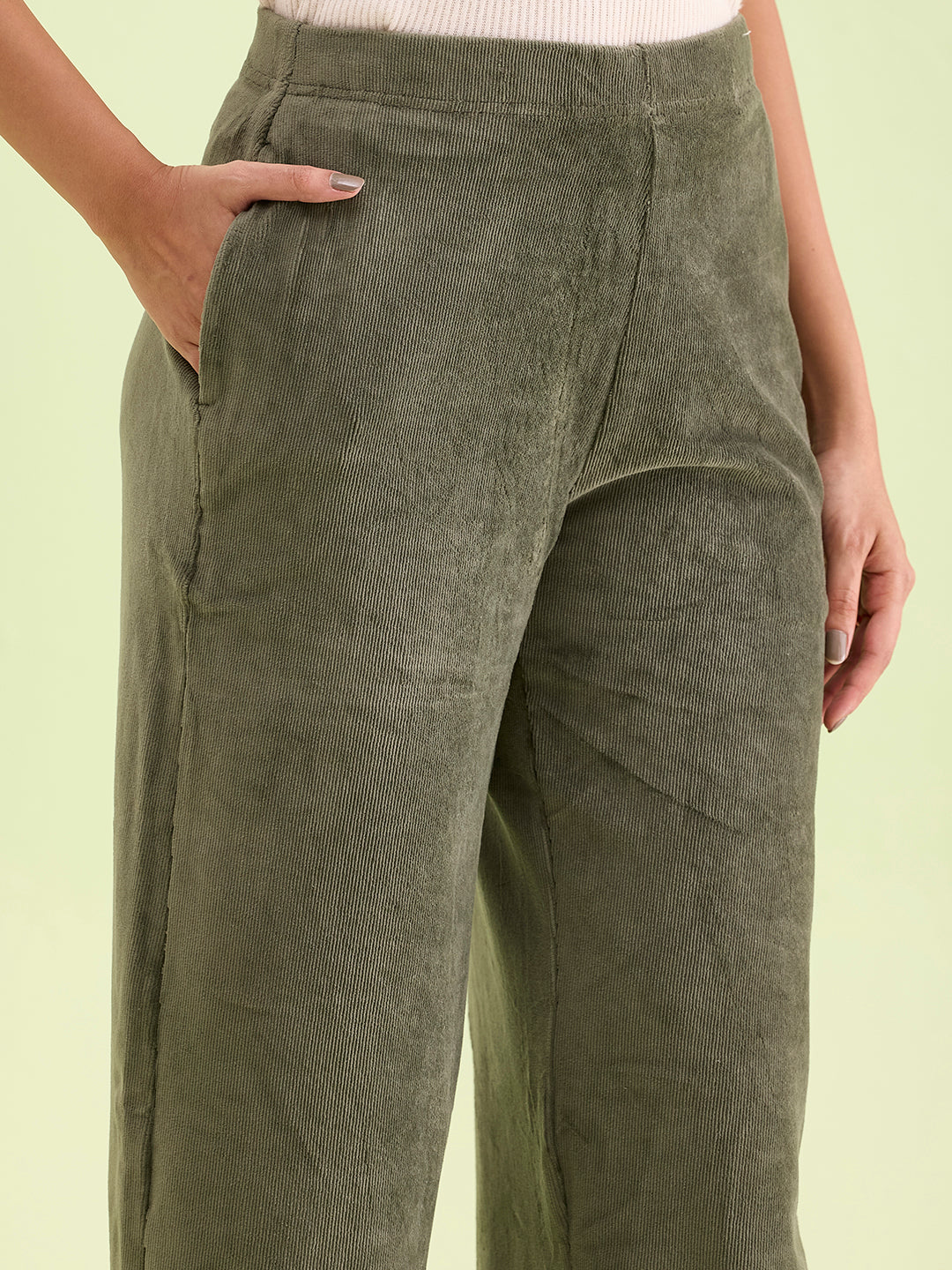 Olive Green Corduroy Wide Pants