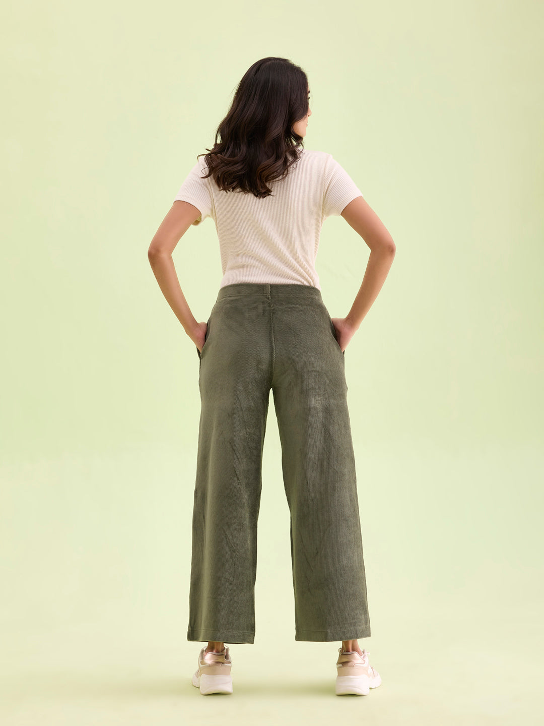 Olive Green Corduroy Wide Pants