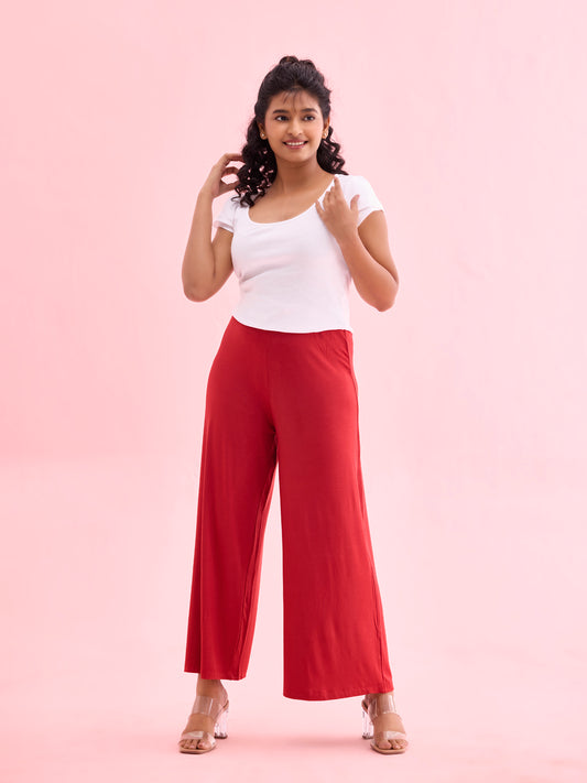 Cherry Viscose Knit Palazzo