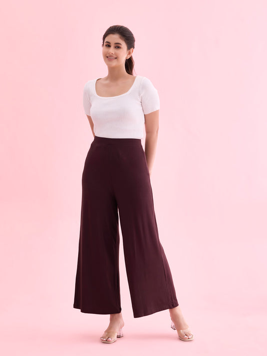 Dark Wine Viscose Knit Palazzo