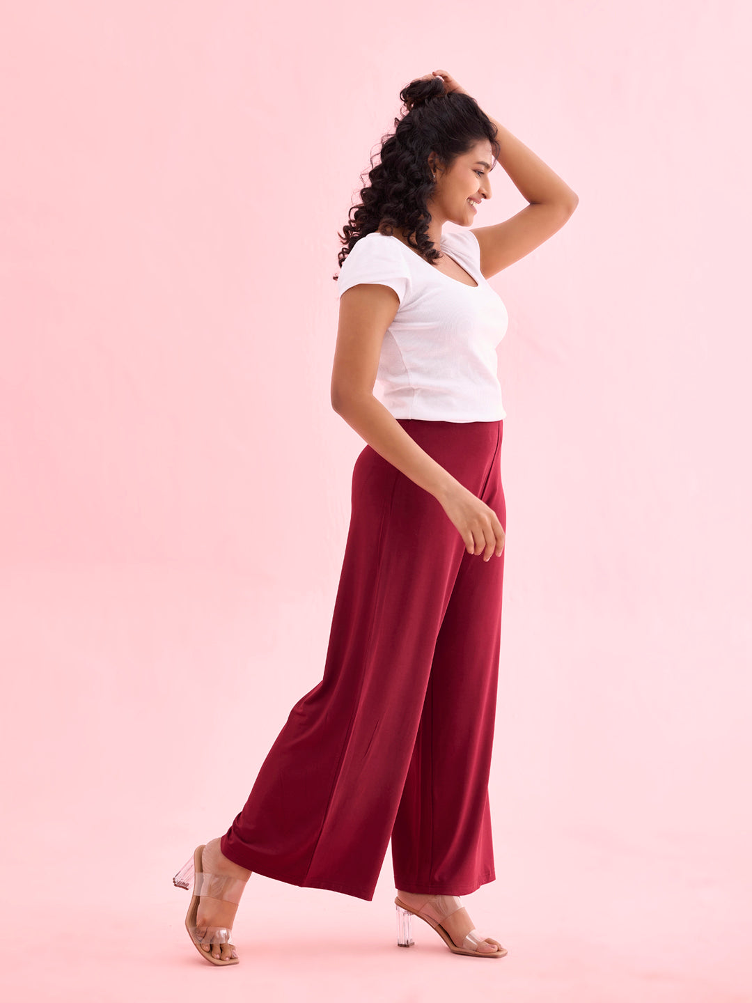 Maroon Viscose Knit Palazzo