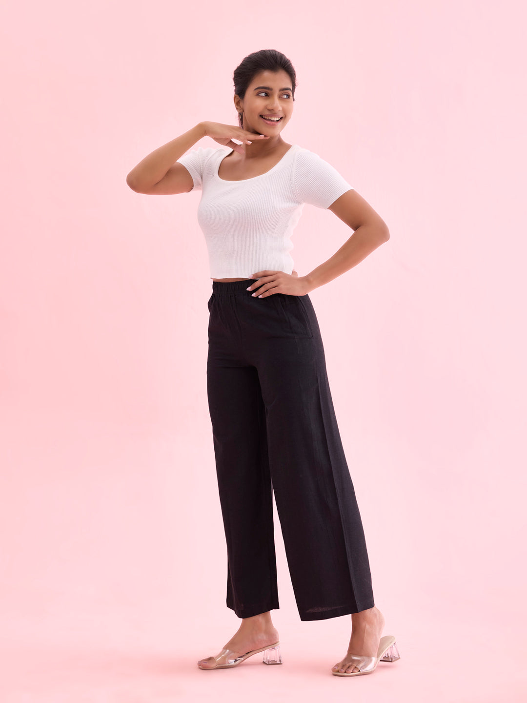 Black Viscose Blend Linen Palazzos – Go Colors India