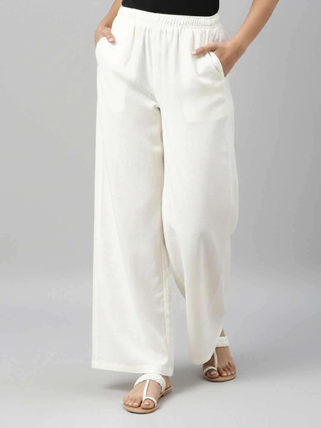 Cream Viscose Blend Linen Palazzos