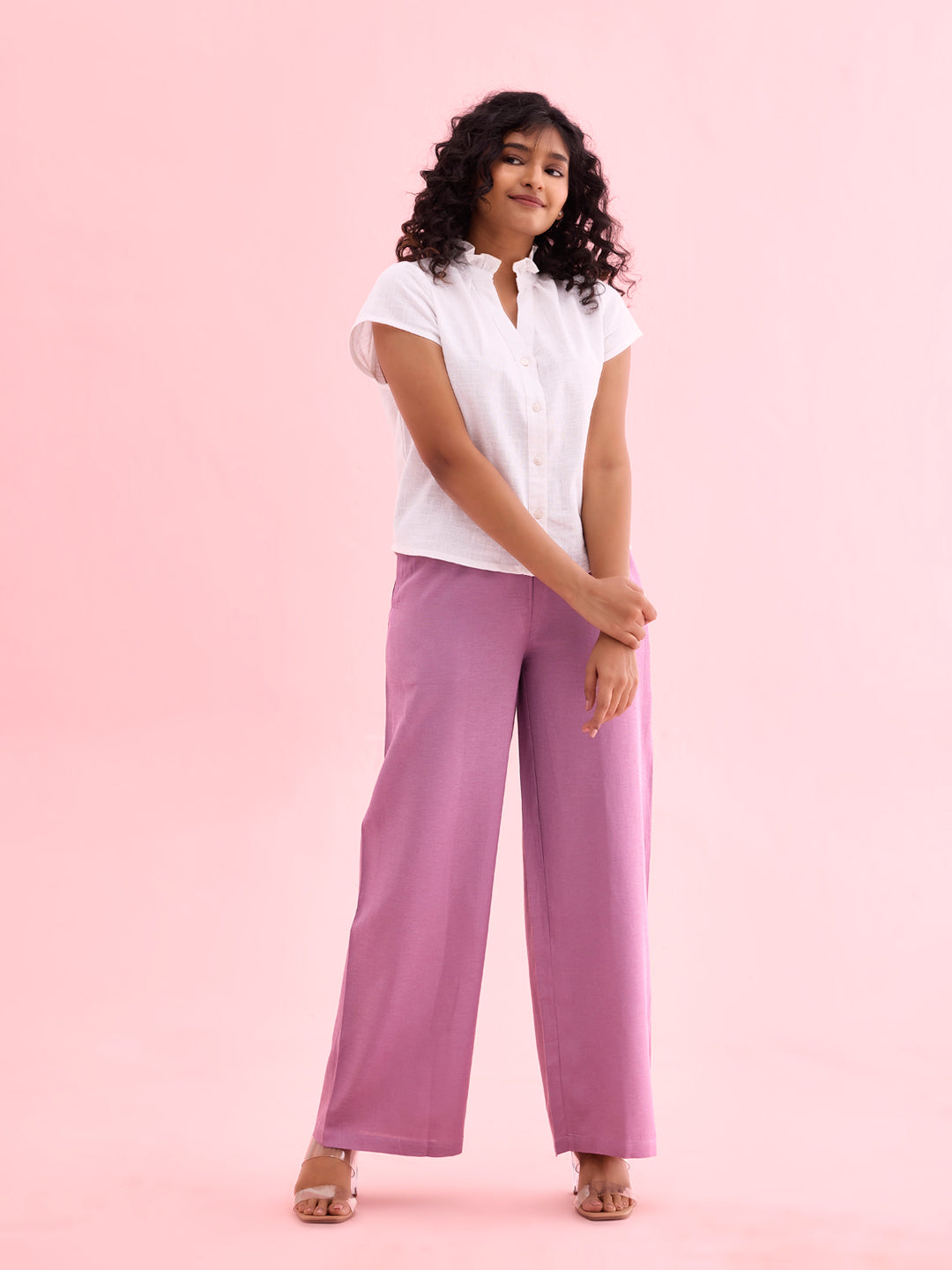 Lilac Viscose Blend Linen Palazzos