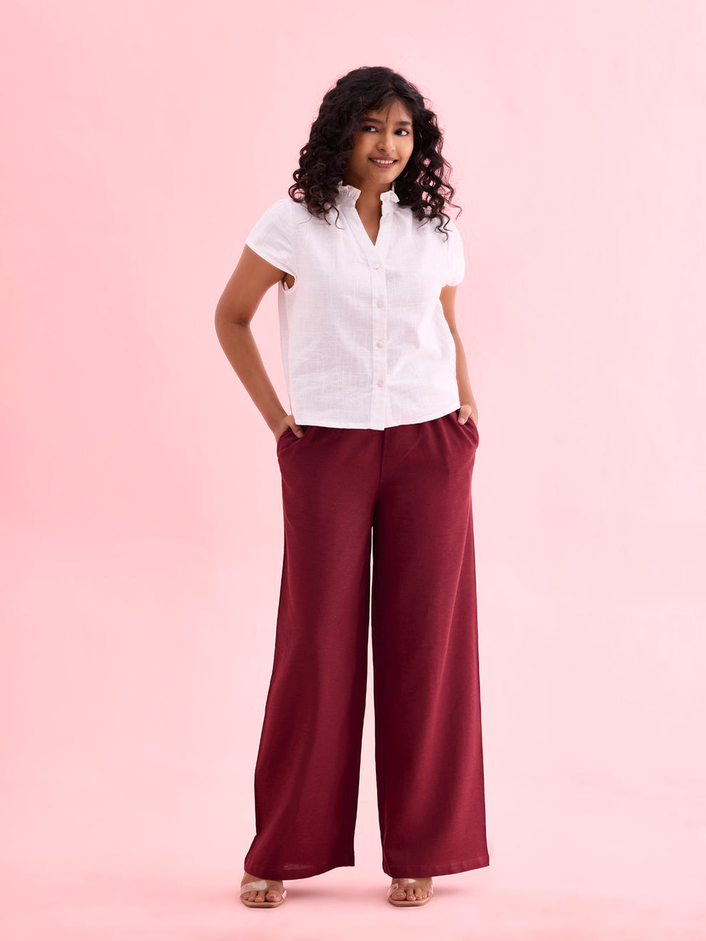 White & Maroon Solid Woolen Palazzo (Pack of 2)