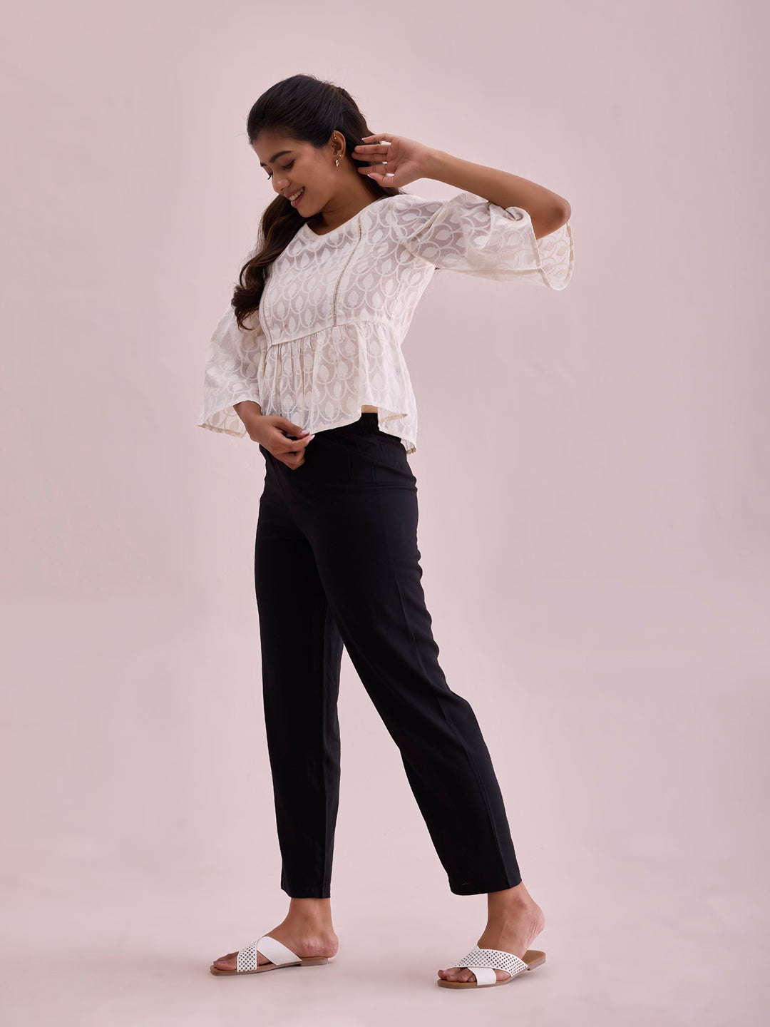 Black Woven Viscose Casual Pants