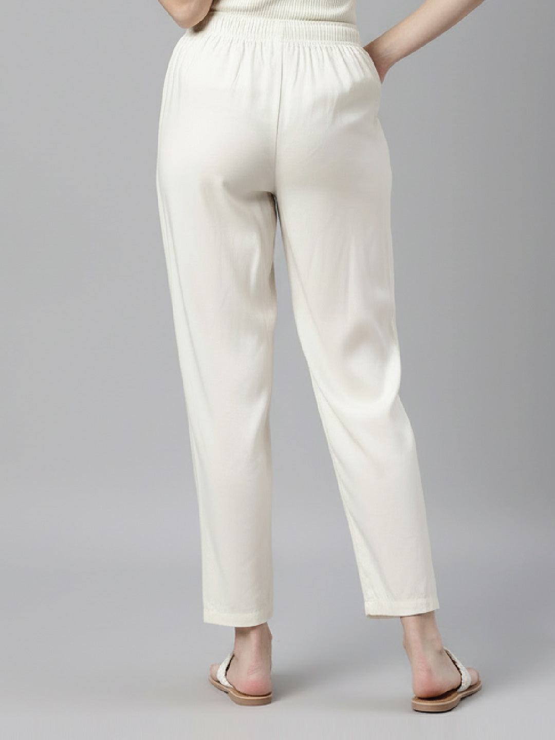 Ecru Woven Viscose Casual Pants