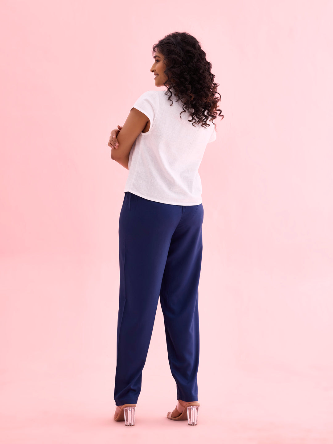 Navy Woven Viscose Casual Pants