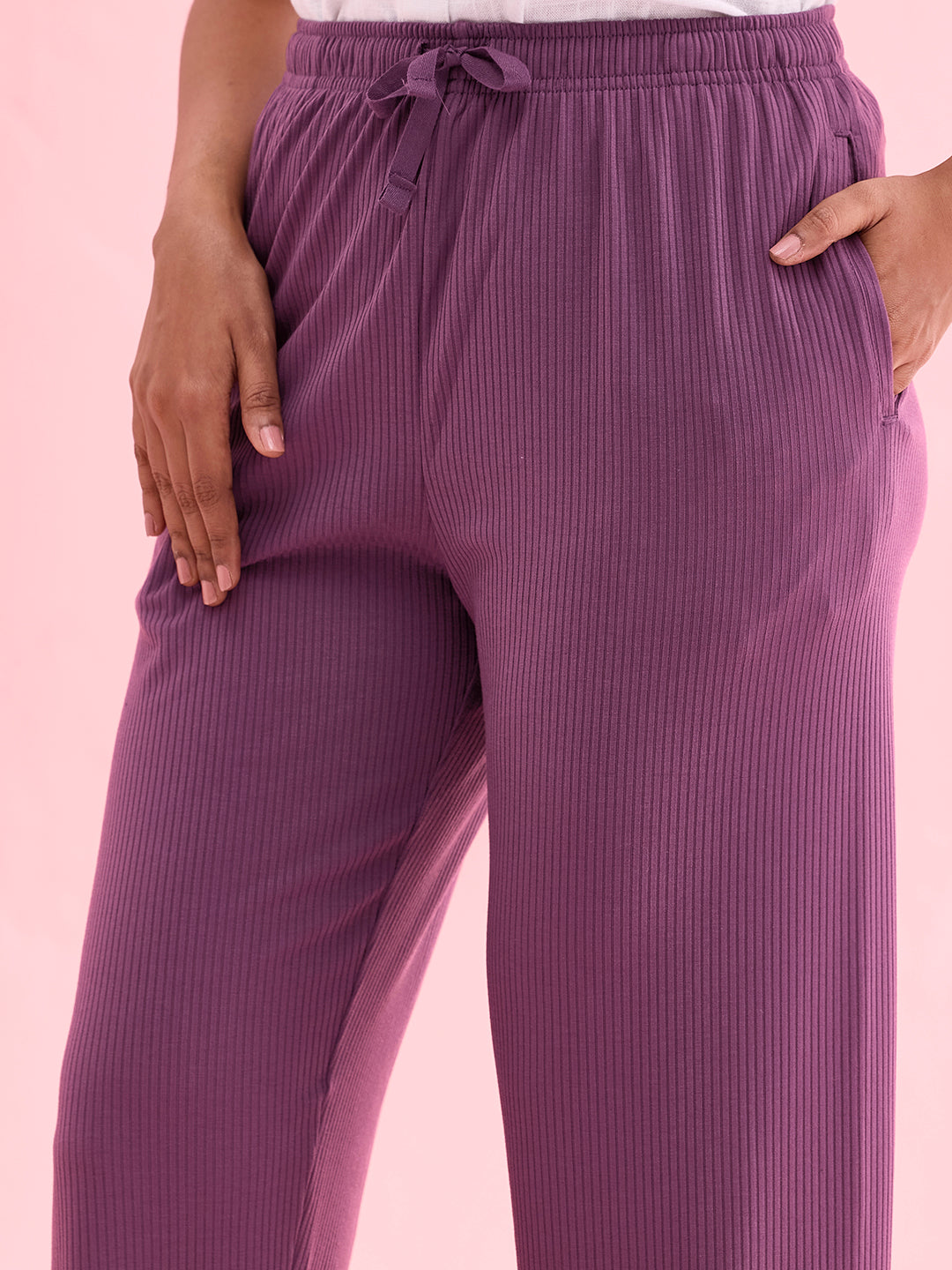 Purple Drop Needle Fabric Casual Rib Pant