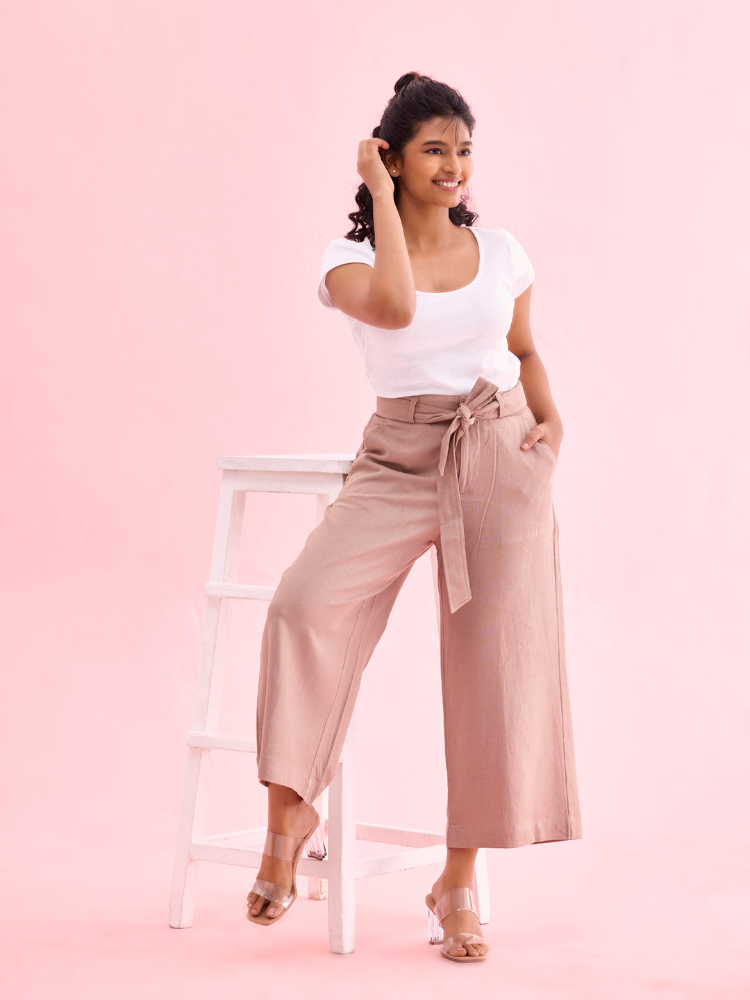 Beige Linen Blend Culottes