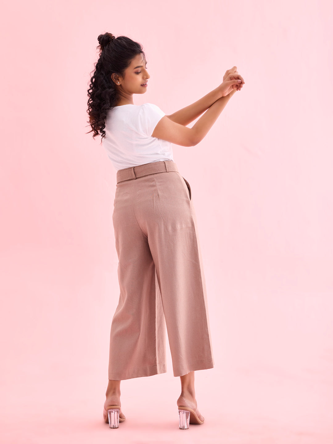 Beige Linen Blend Culottes