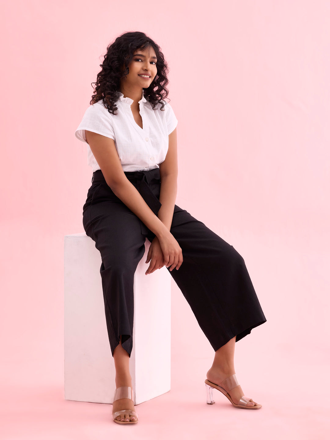 Black Linen Blend Culottes