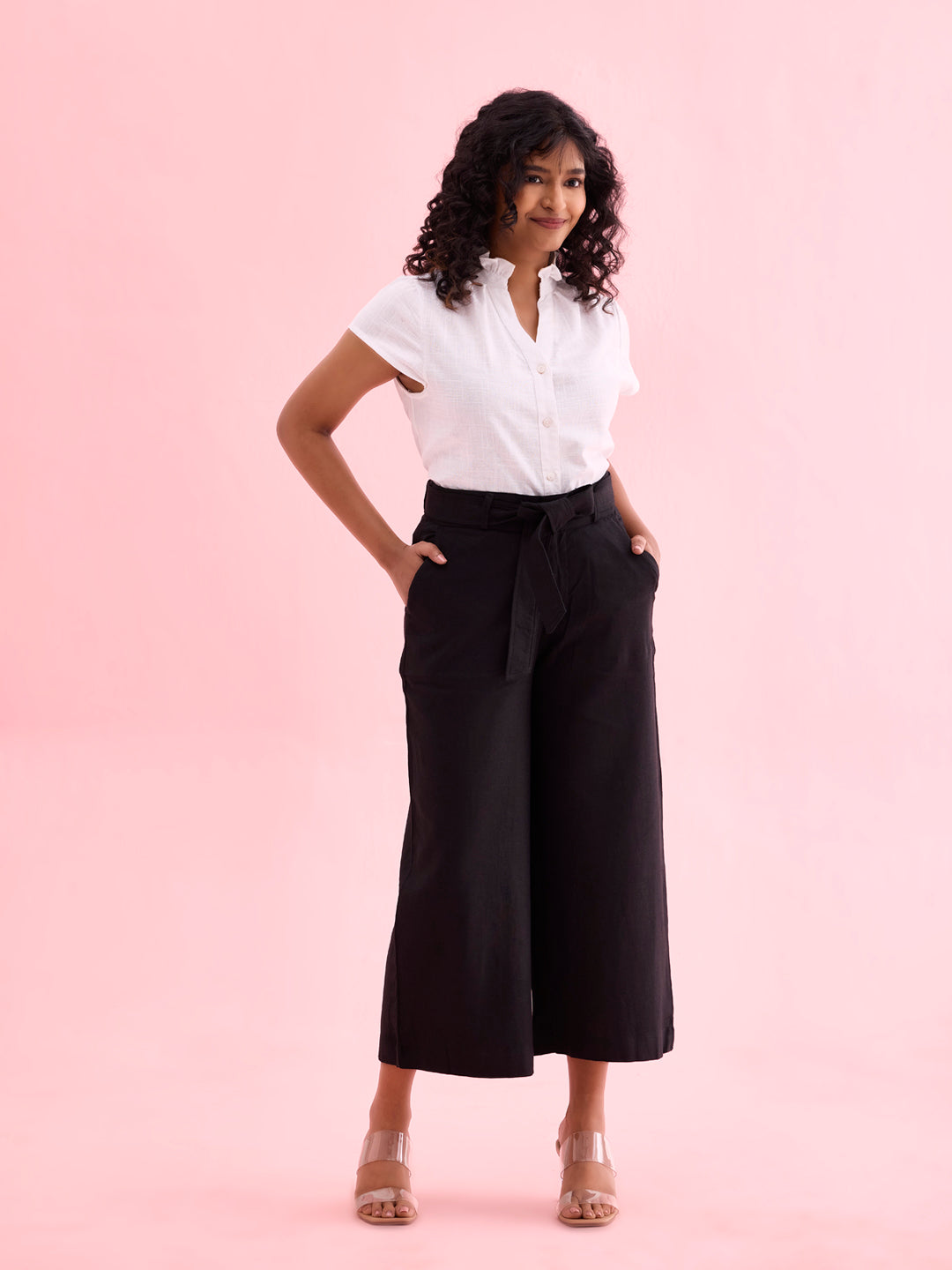 Black Linen Blend Culottes