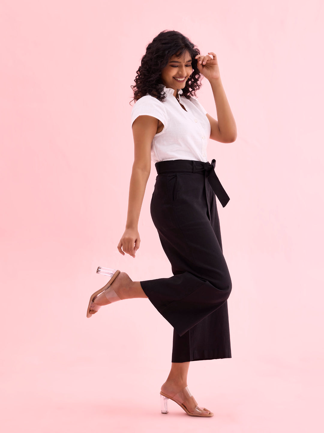 Black Linen Blend Culottes