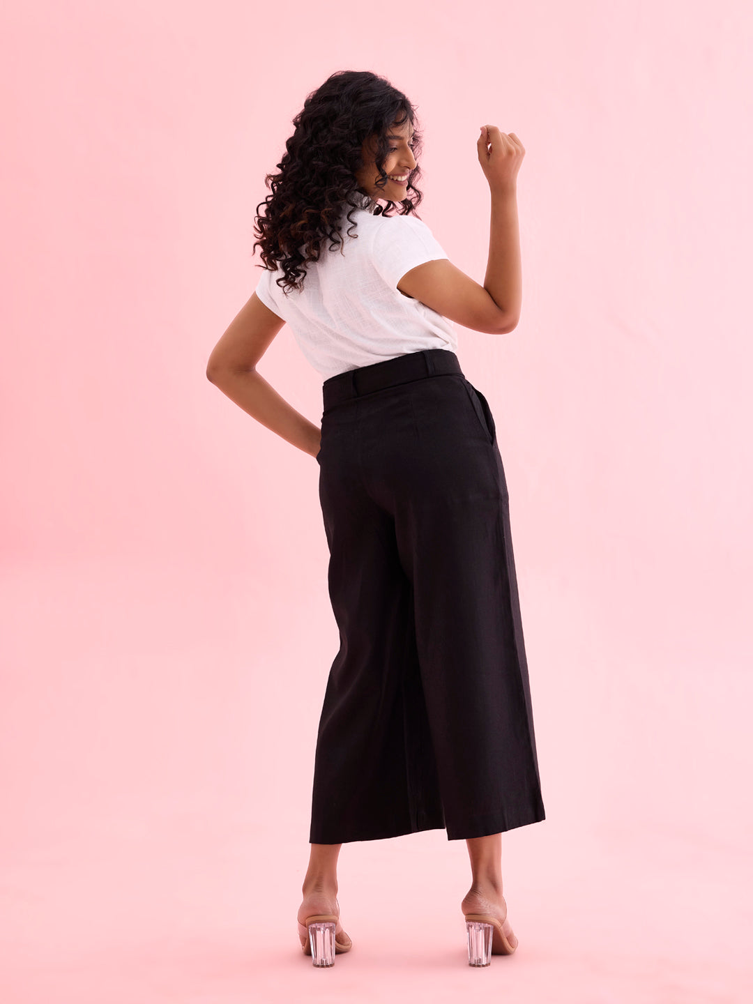 Black Linen Blend Culottes