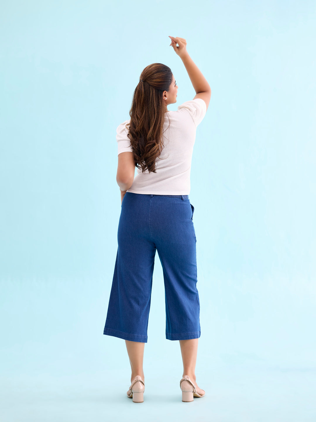 Blue Cotton Denim Culottes